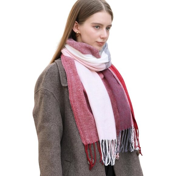 Women's Pink Black Red Fashion Long Shawl Big Grid Winter Warm Lattice Scarf